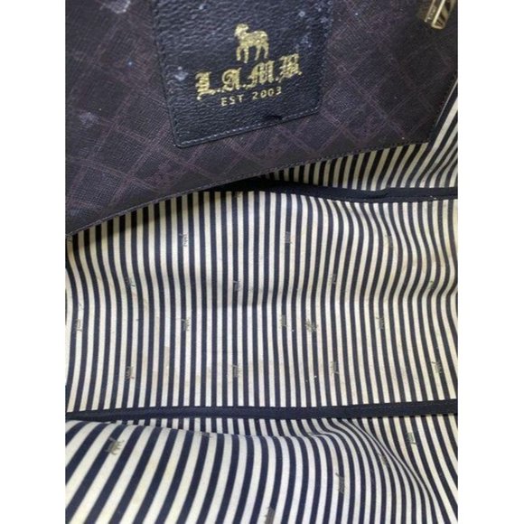 lamb shopping xl l black tan coated canvas tote - Picture 9 of 11